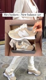 ⁦NEW BALANCE 327 WOMENS BEIGE / SILVER TRAINERS - נעלי ניו באלאנס⁩ – תמונה ⁦5⁩
